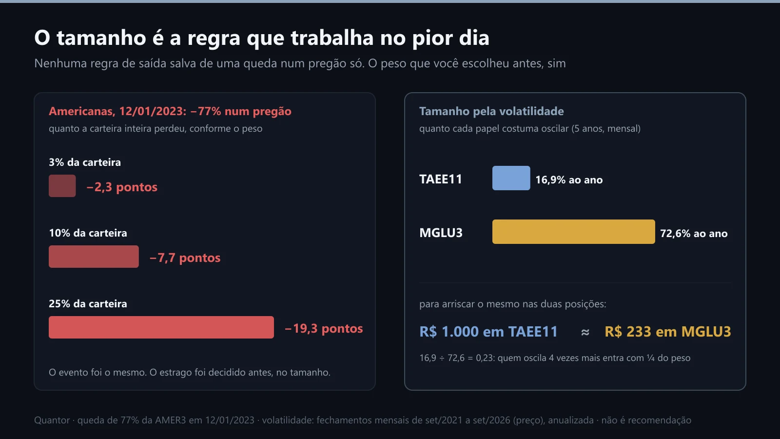 O peso na carteira decide o estrago; a volatilidade decide o peso