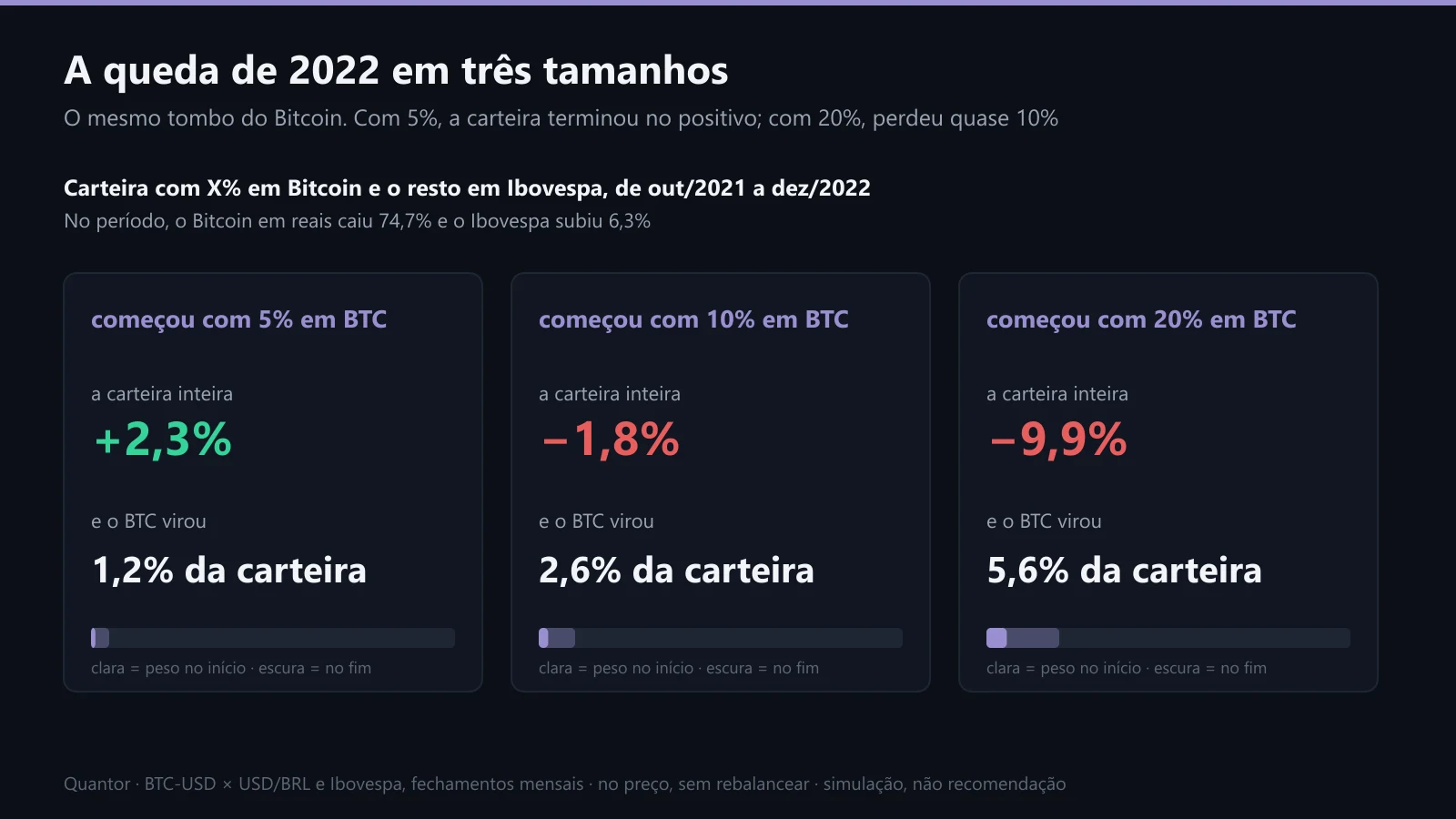 Carteira com 5%, 10% e 20% em Bitcoin durante a queda de 2022