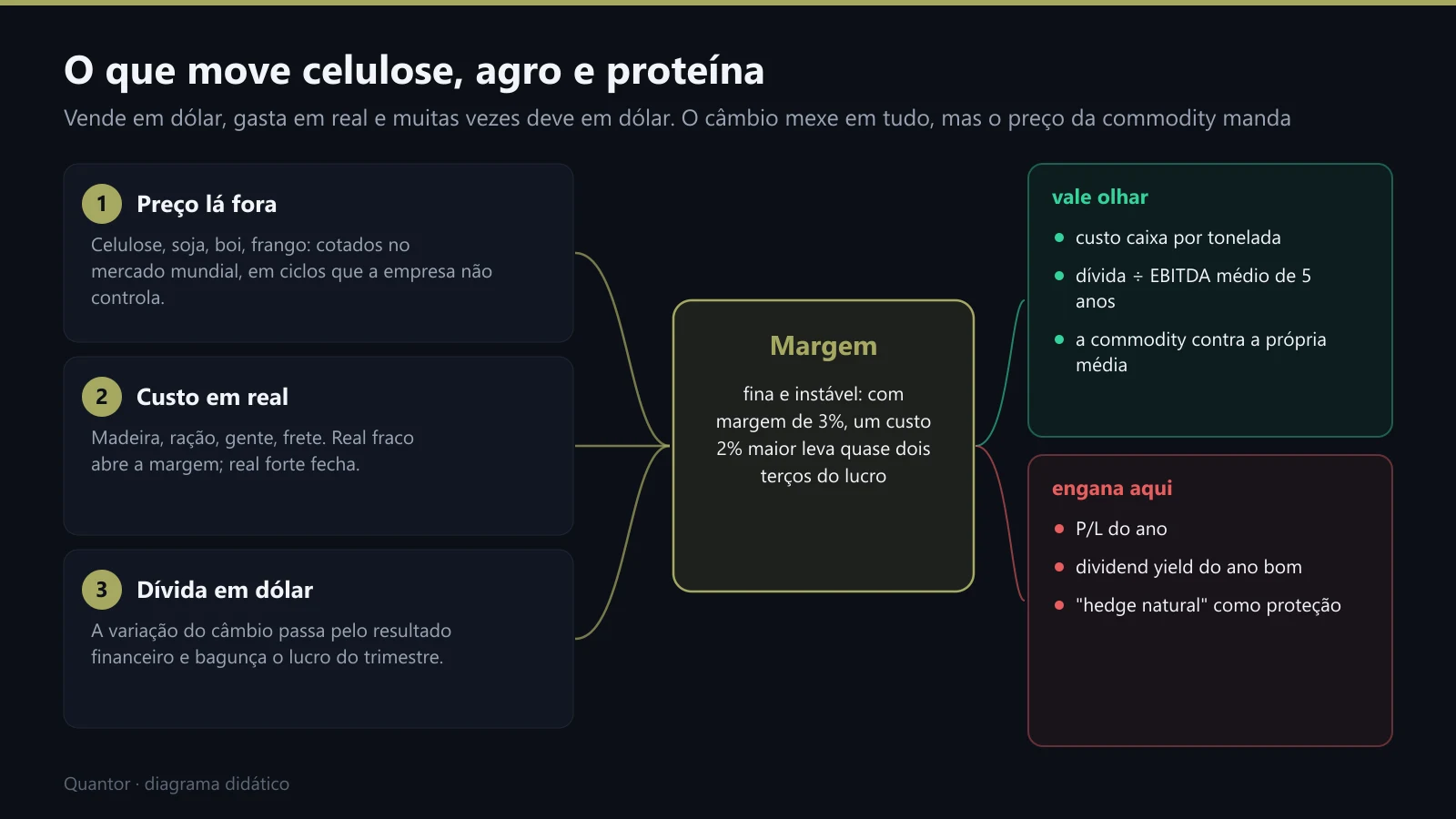 O que move celulose, agro e proteína: preço lá fora, custo em real e dívida em dólar